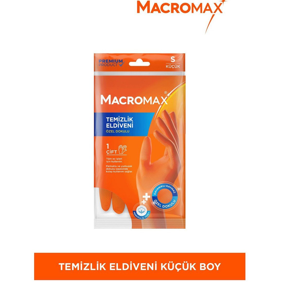 Macromax Temizlik Eldiveni S Beden Pamuklu İç Yüzeyli Kaydırmaz Desenli MAVİ