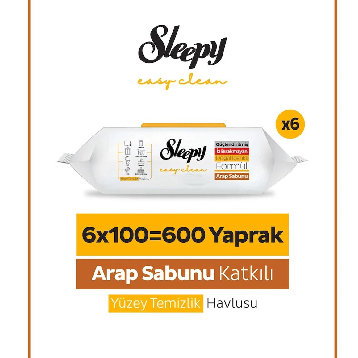 Sleepy Easy Clean Arap Sabunu Katkılı Yüzey Temizlik Havlusu 600 Yaprak (100'lü 6 adet