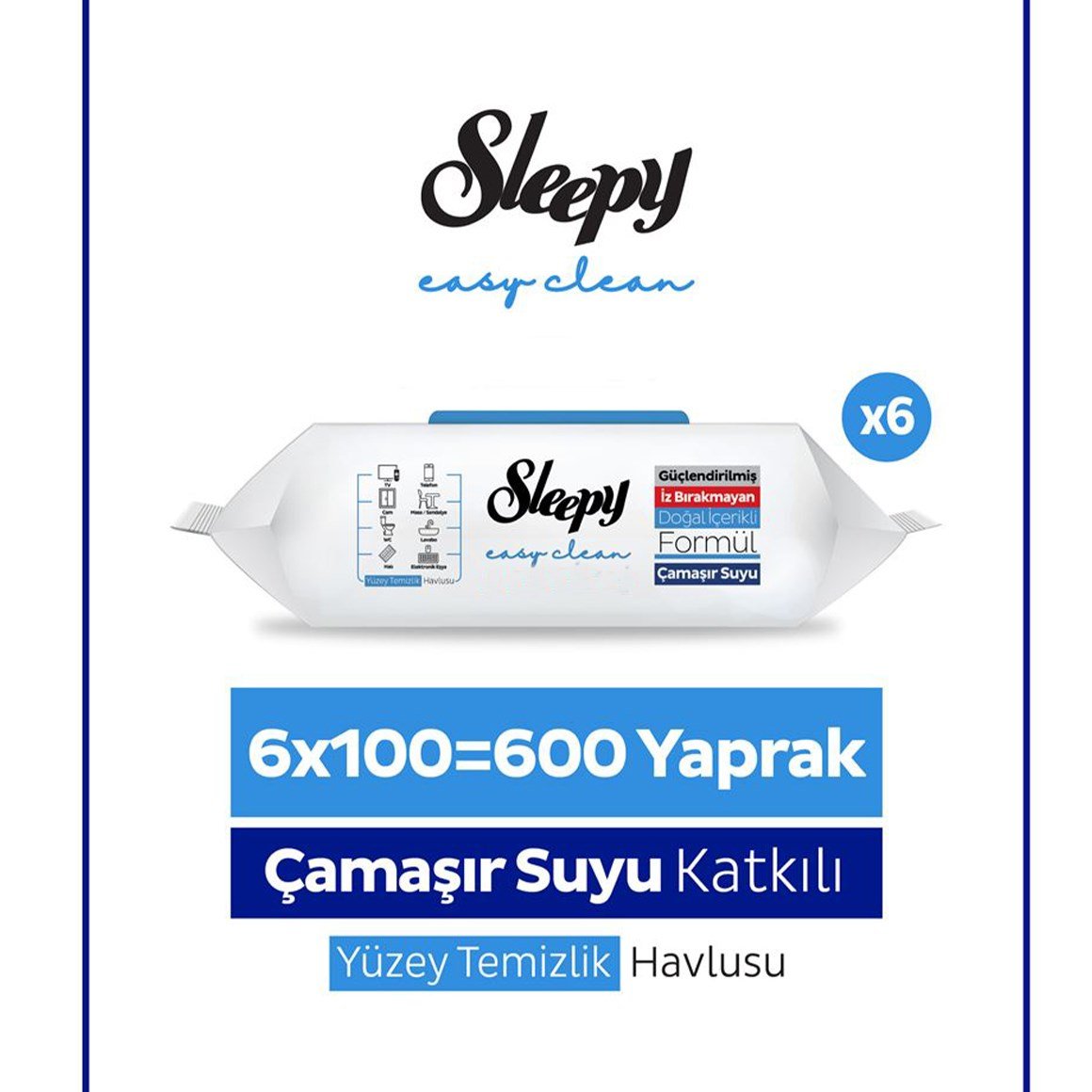 Sleepy Easy Clean Çamaşır Suyu Katkılı Yüzey Temizlik Havlusu 600 Yaprak (100'lü 6 adet)