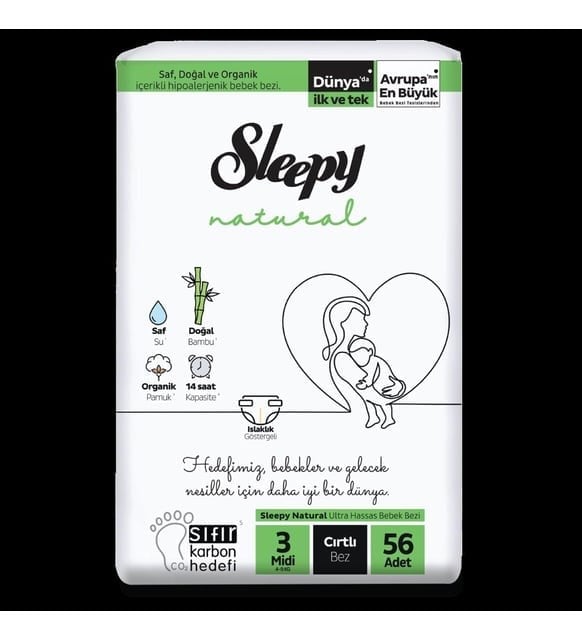 Sleepy Natural 3 Numara Midi 56'lı Bebek Bezi