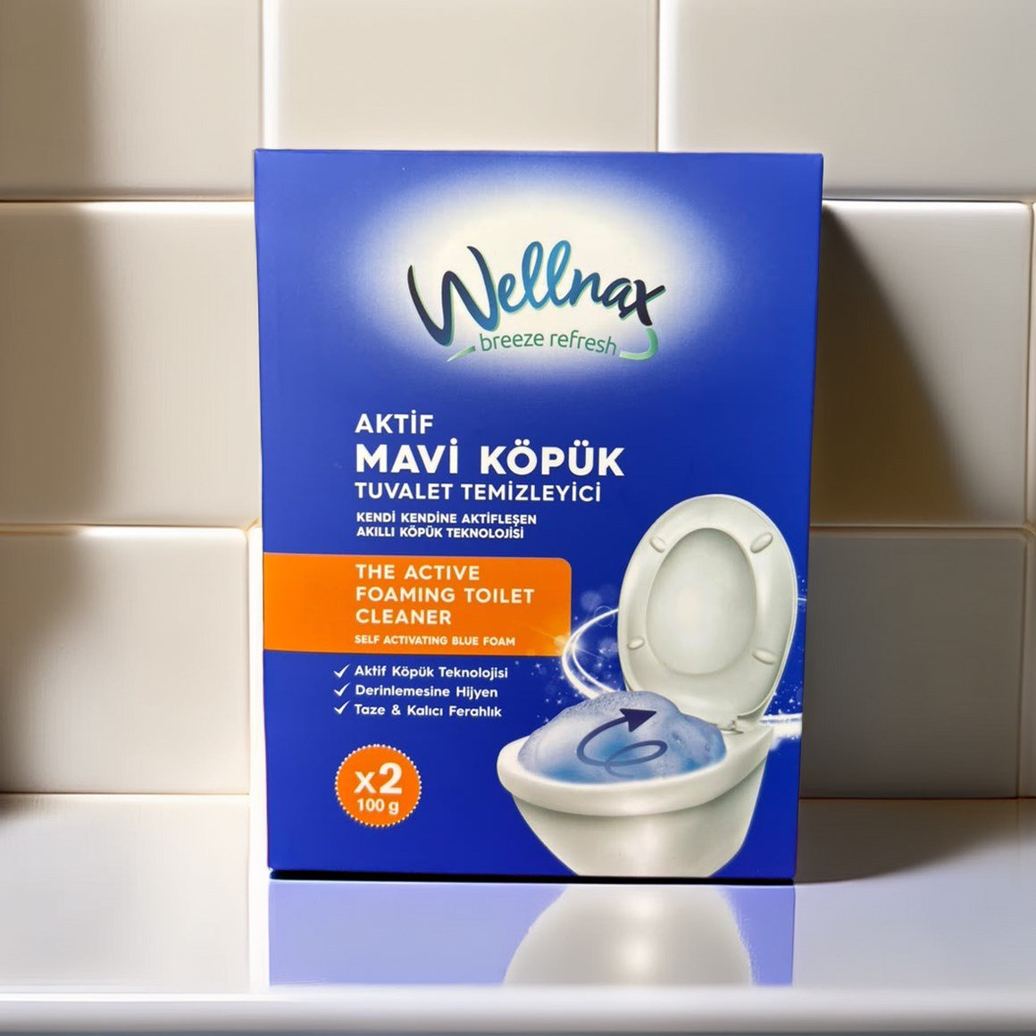 Wellnax Aktif Tuvalet Temizleyici Köpük Mavi 2 x 100 gr