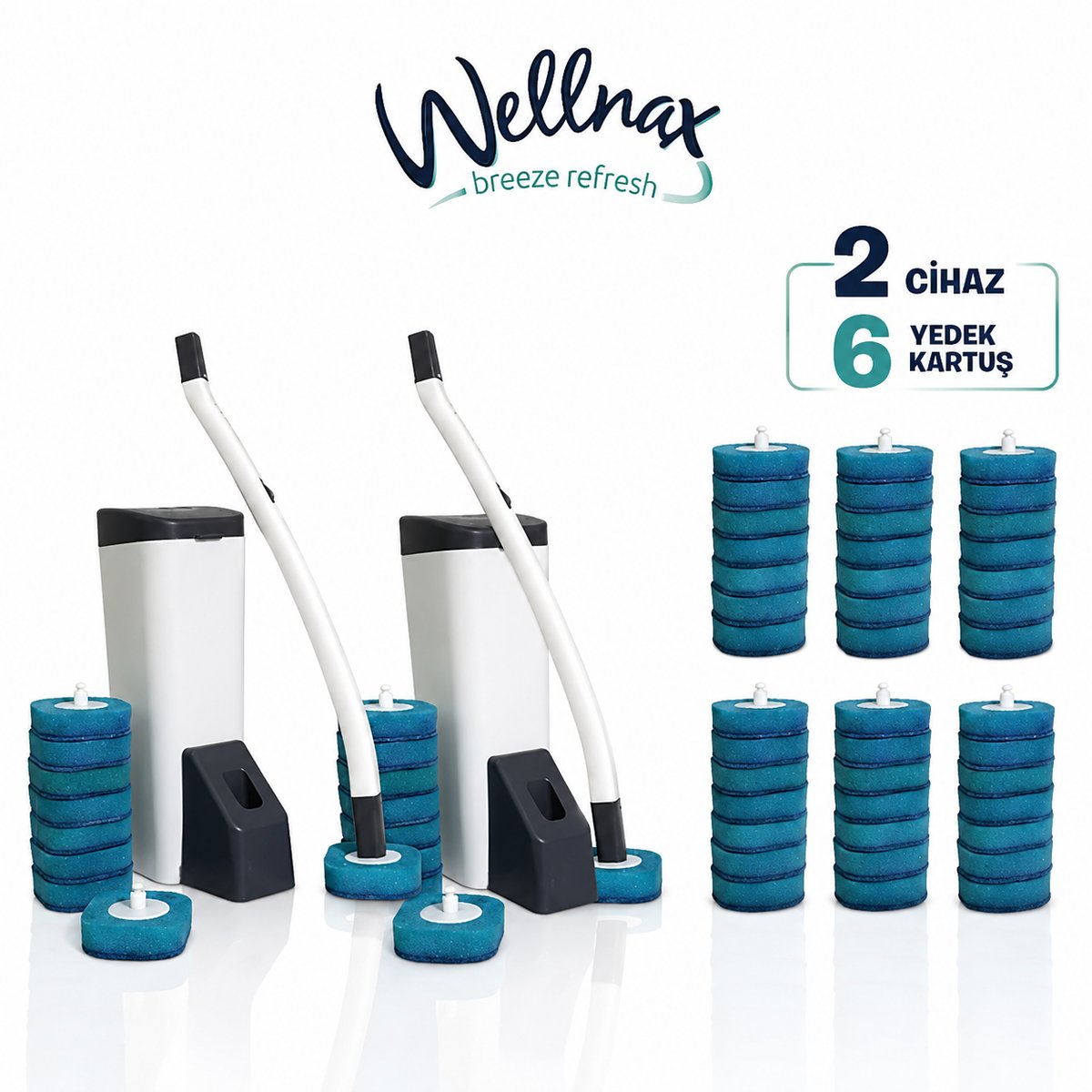 Wellnax Tuvalet Temizlik Sistemi 2 Cihaz + 6 Yedek Kartuş 