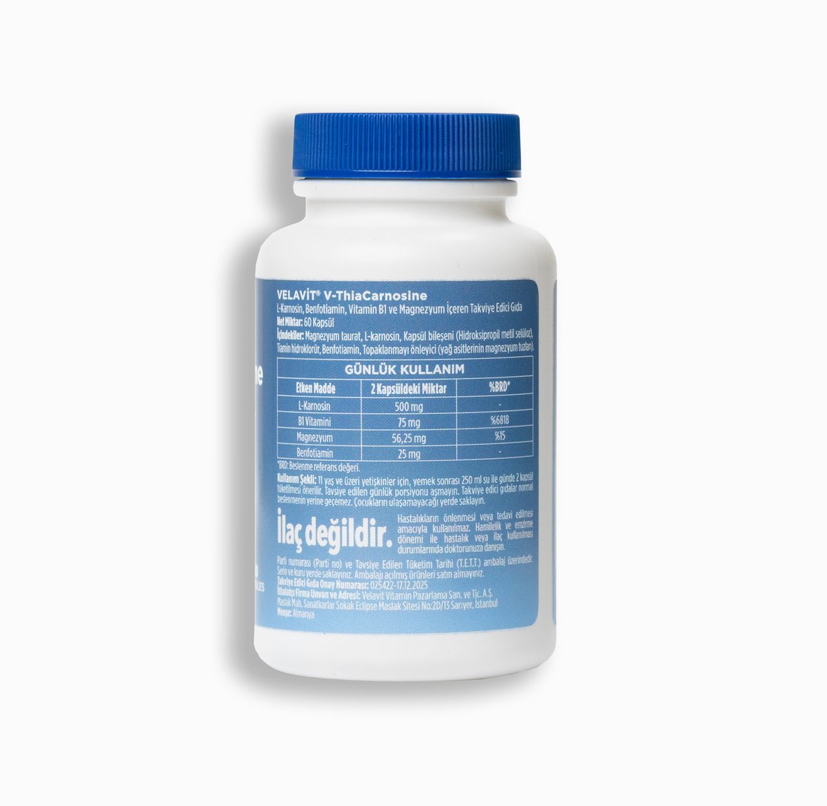 V-ThiaCarnosine L-Karnosin, Benfotiamin, Magnezyum ve B1 vitamini içeren Formül
