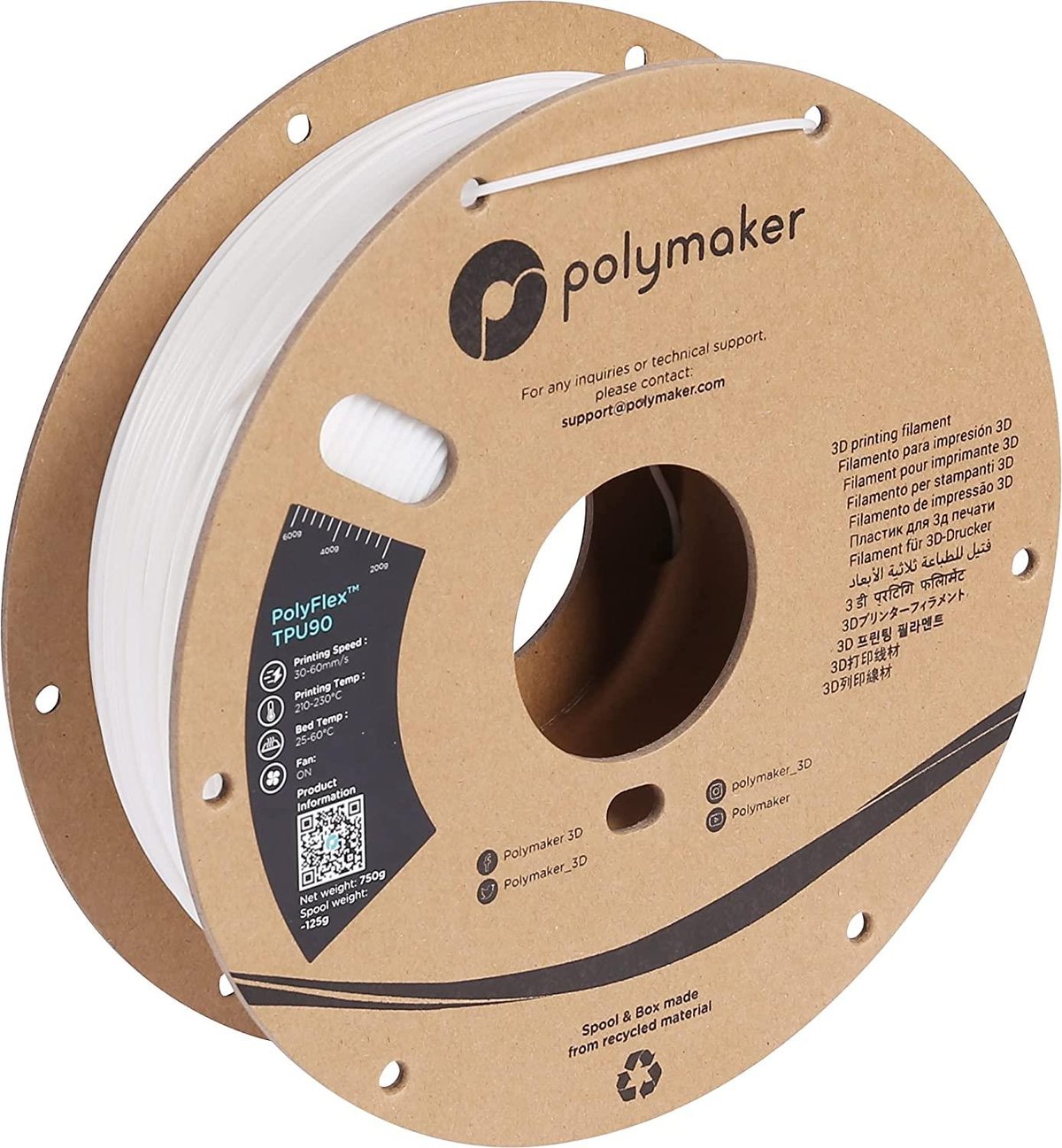 PolyFlex TPU90 Filament Beyaz – Esnek 3D Baskı