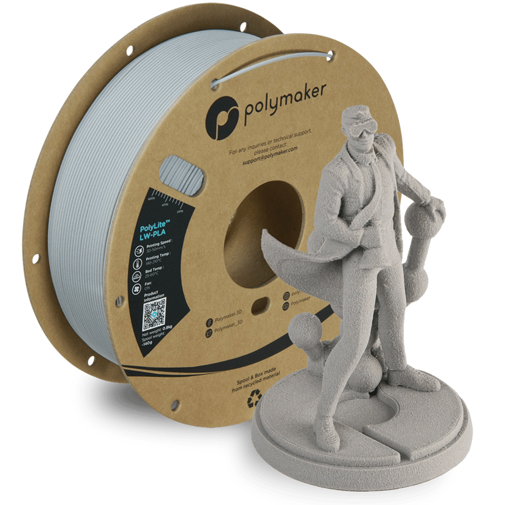PolyLite LW-PLA Filament Gri – Hafif ve Stabil 3D Baskı