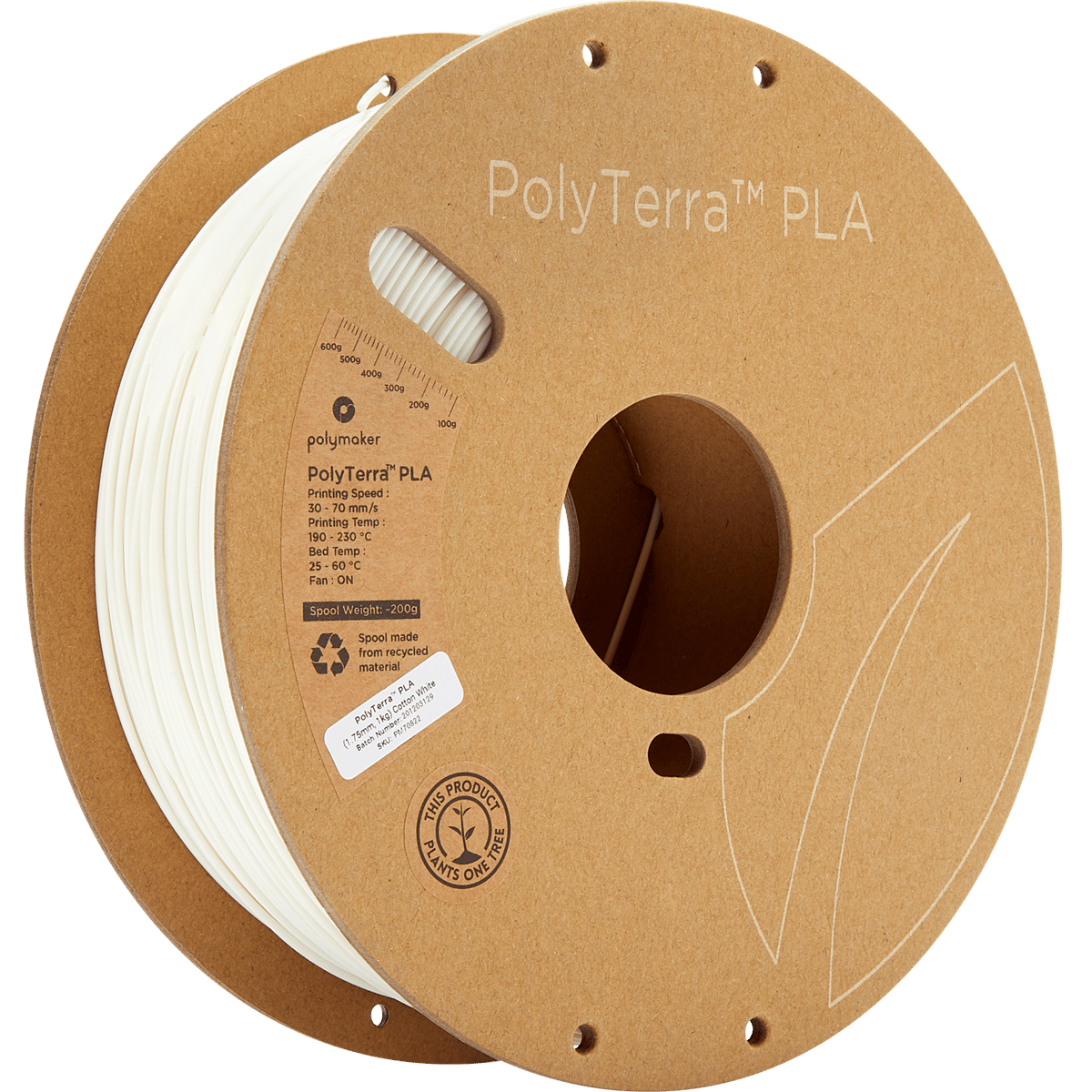 PolyTerra PLA Filament Pamuk Beyaz - 1 kg 1.75mm