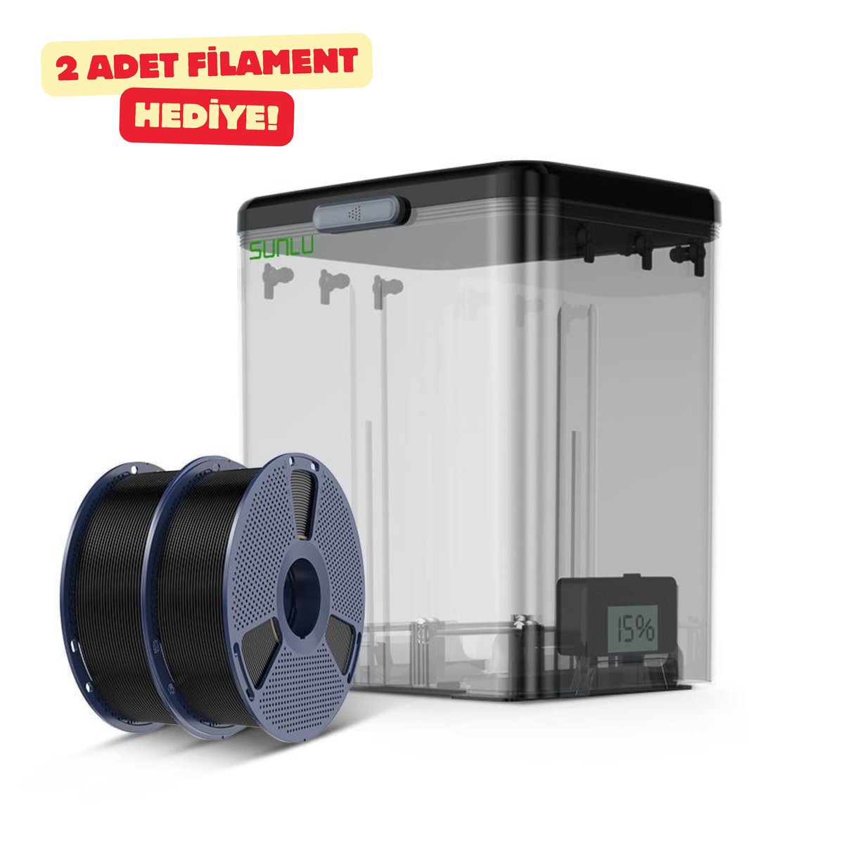 SUNLU FilaDryer SP2 Filament Saklama Kutusu | 2x PLA+ 2.0 Siyah Hediyeli