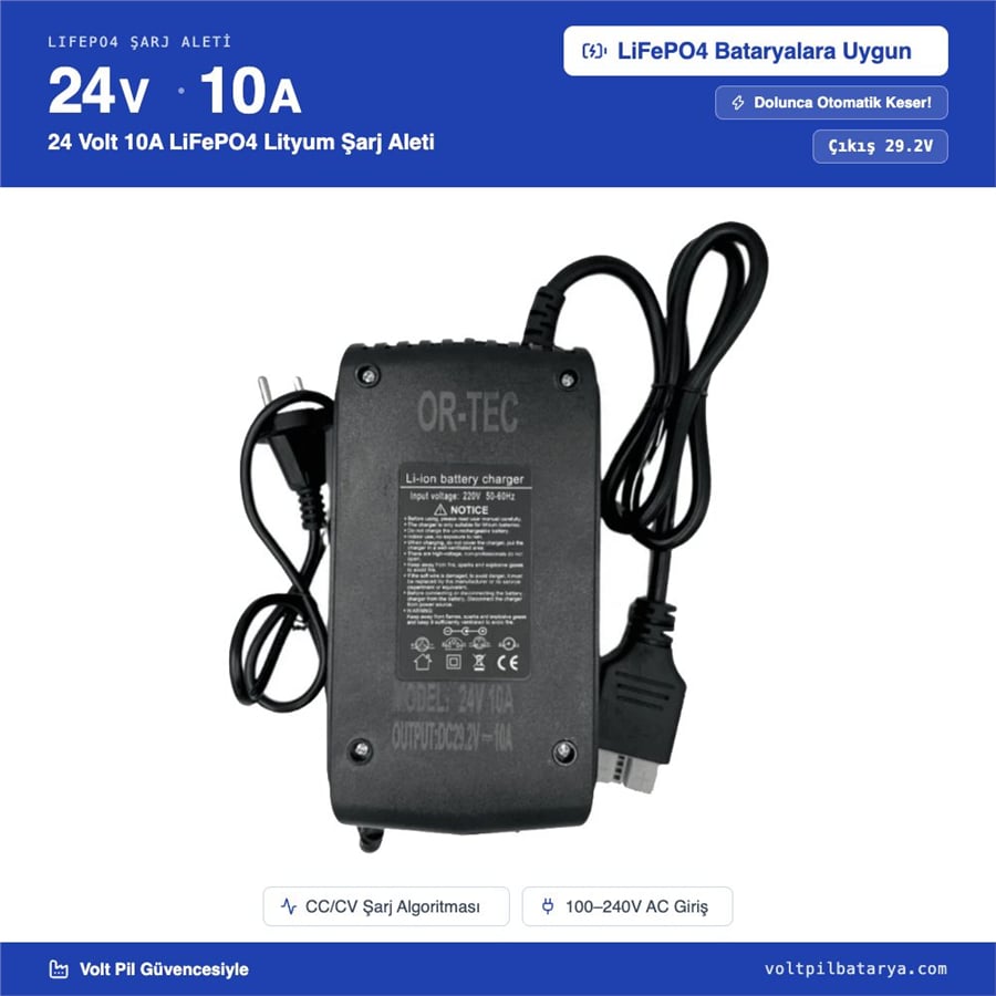 24 Volt 10A LiFePO4 Lityum Şarj Aleti