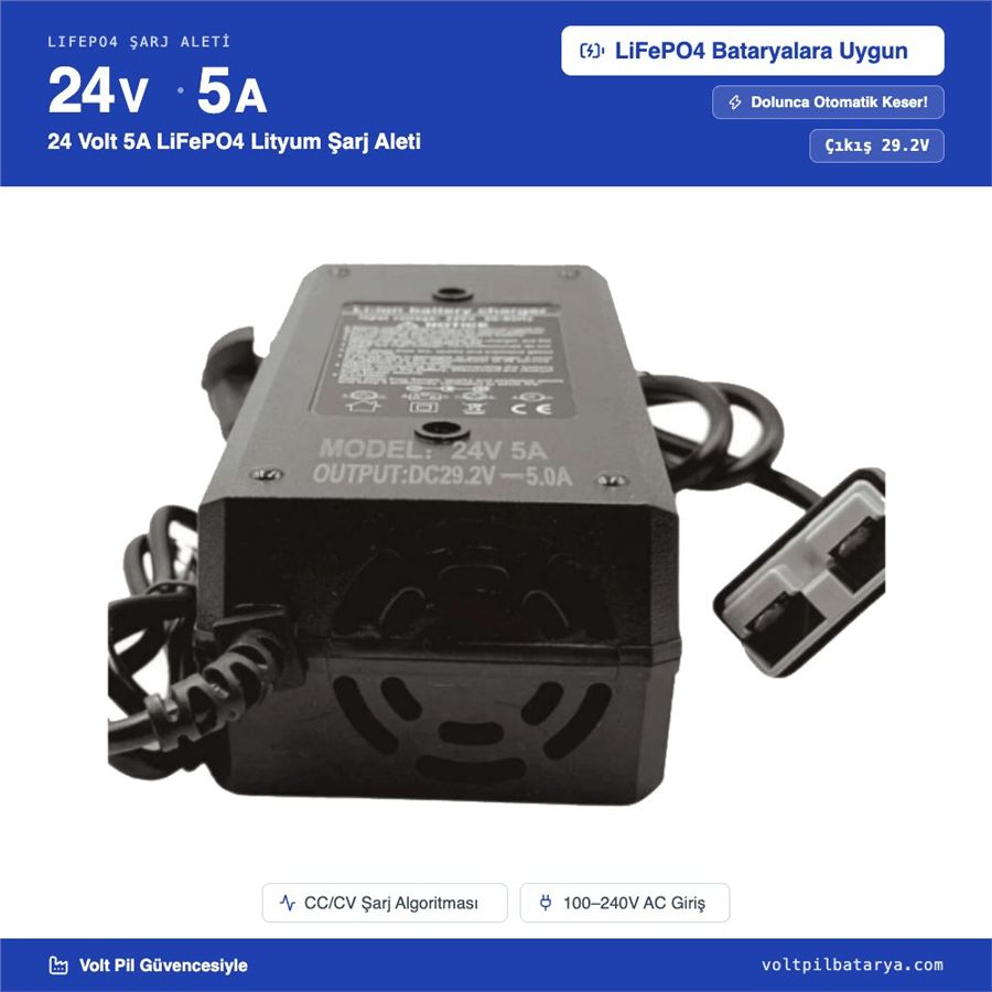 24 Volt 5A LiFePO4 Lityum Şarj Aleti