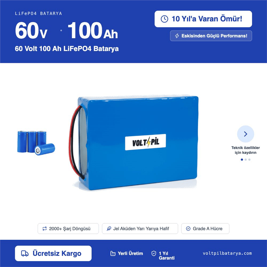 60 Volt 100 Ah LiFePO4 Batarya