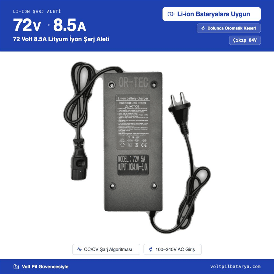 72 Volt 8.5A Lityum İyon Şarj Aleti