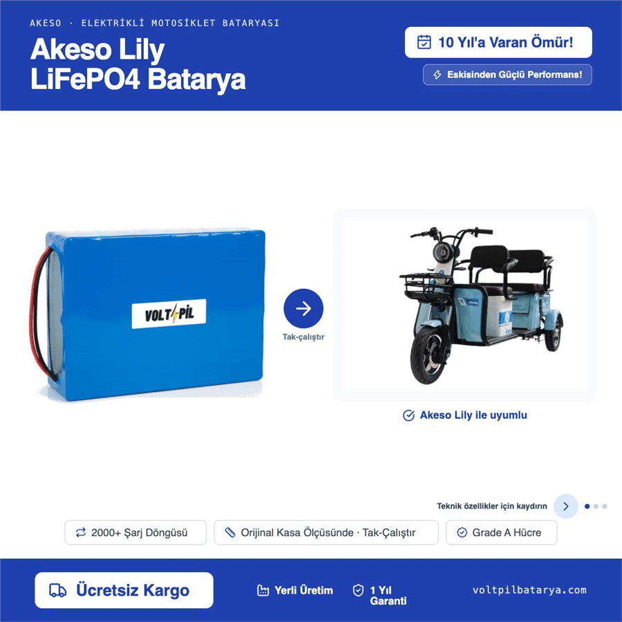 Akeso Lily Lityum LiFePO4 Batarya