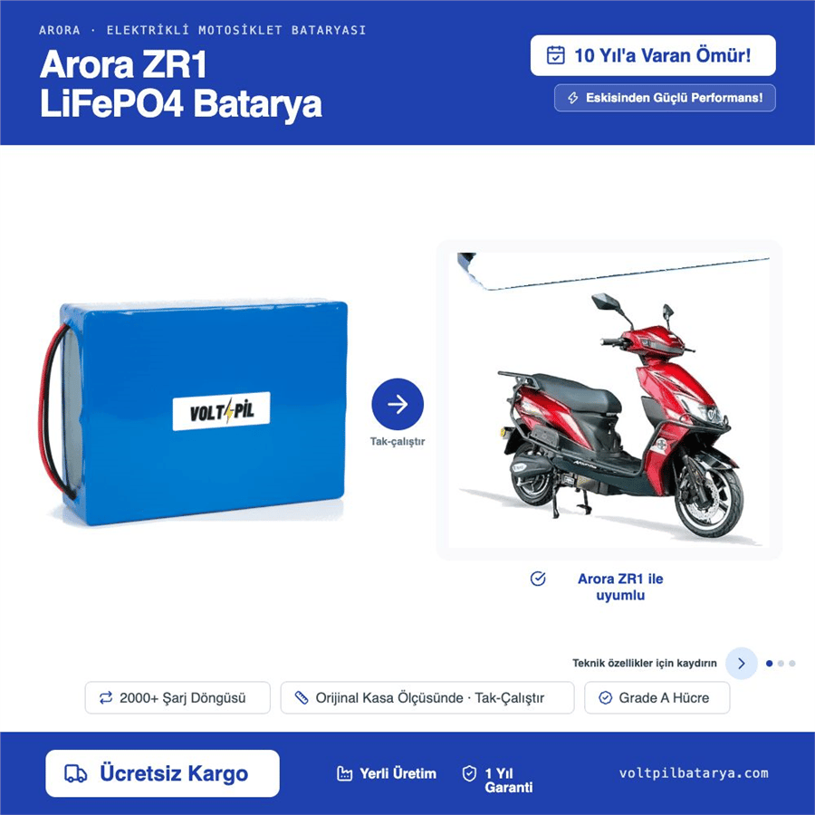 Arora ZR1 Lityum LiFePO4 Batarya