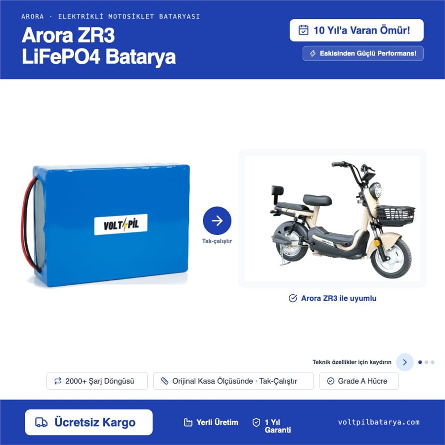 Arora ZR3 Lityum LiFePO4 Batarya