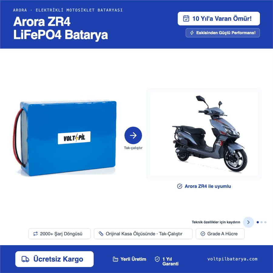 Arora ZR4 Lityum LiFePO4 Batarya