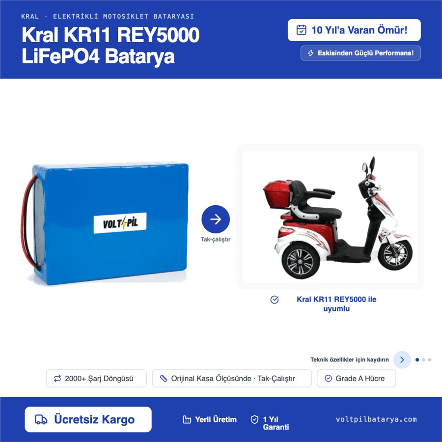 KRAL KR11 REY5000 Lityum LiFePO4 Batarya