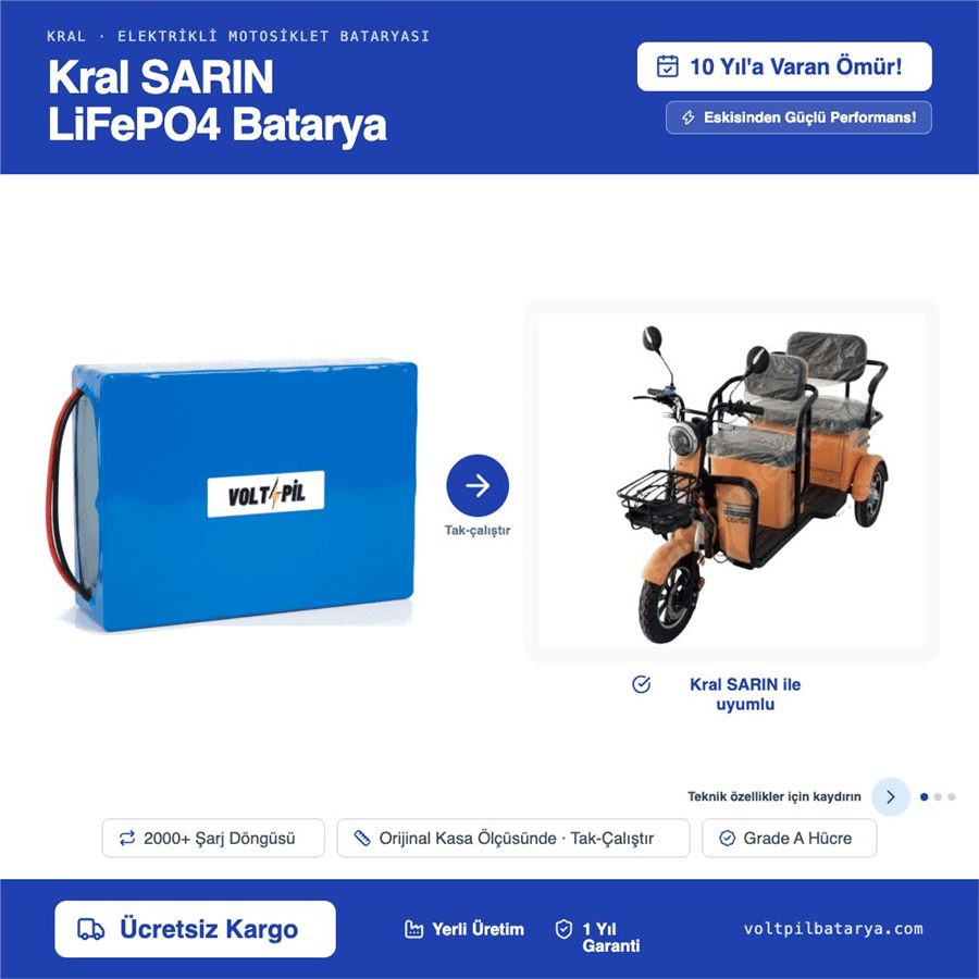 KRAL SARIN Lityum LiFePO4 Batarya