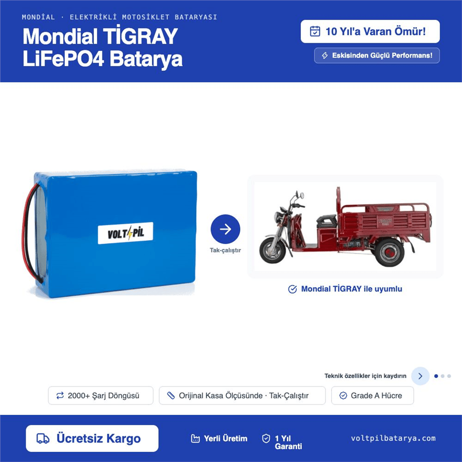 Mondial TİGRAY Lityum LiFePO4 Batarya