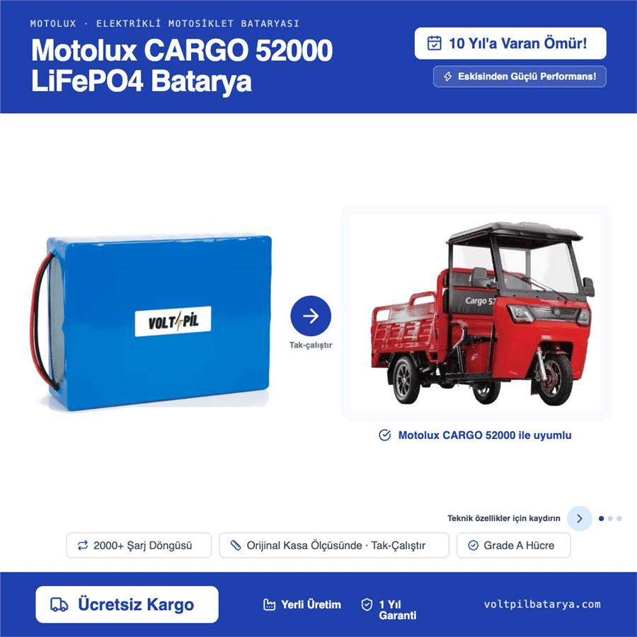 Motolux CARGO 52000 Lityum Bluetoothlu LiFePO4 Bataya