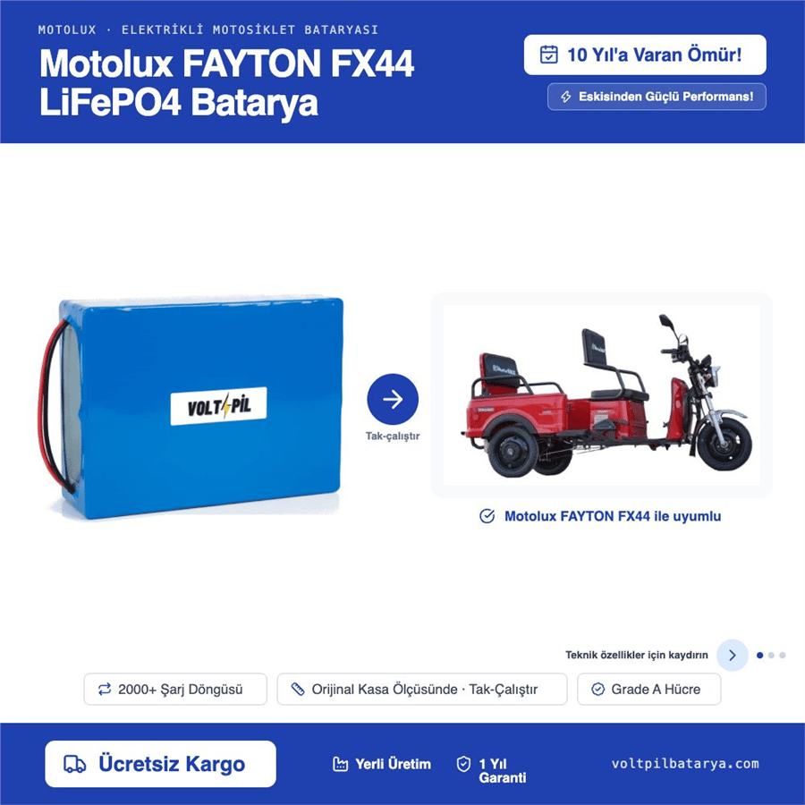 Motolux FAYTON FX44 Lityum LiFePO4 Batarya