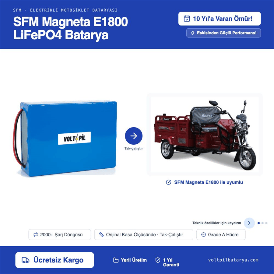 SFM Magneta E1800 Lityum LiFePO4 Batarya