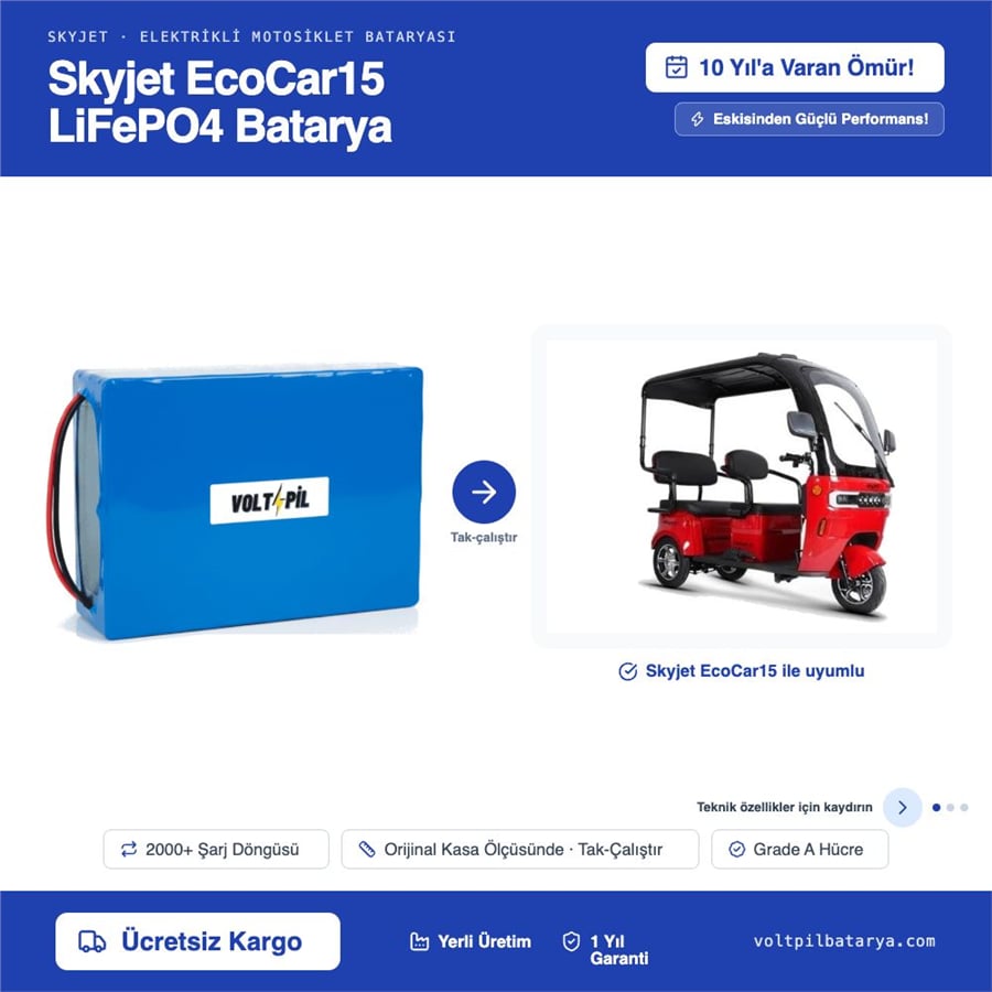 Skyjet EcoCar15 Lityum LiFePO4 Batarya