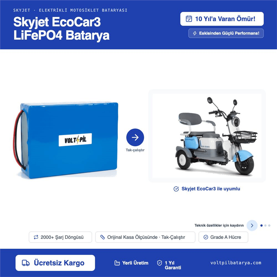 Skyjet EcoCar3 Lityum LiFePO4 Batarya