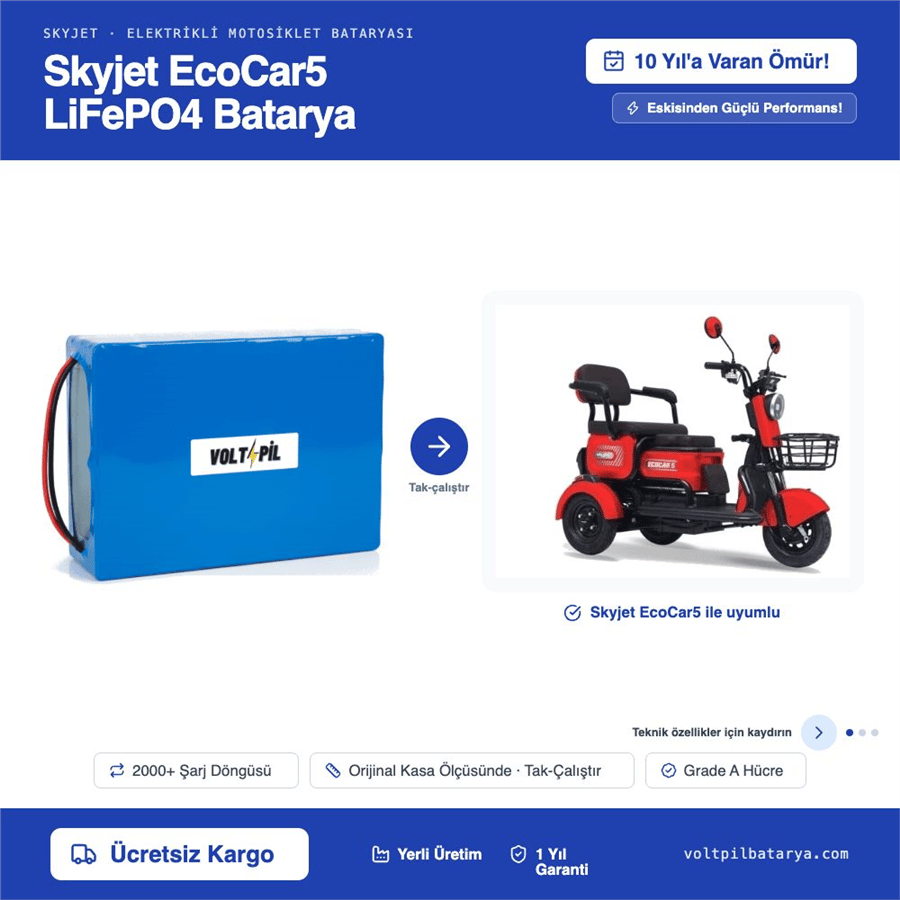Skyjet EcoCar5 Lityum LiFePO4 Batarya