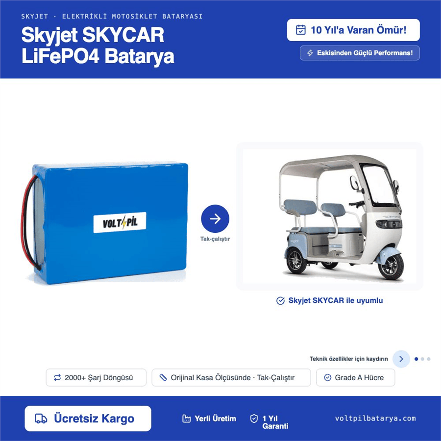 Skyjet SKYCAR Lityum LiFePO4 Batarya