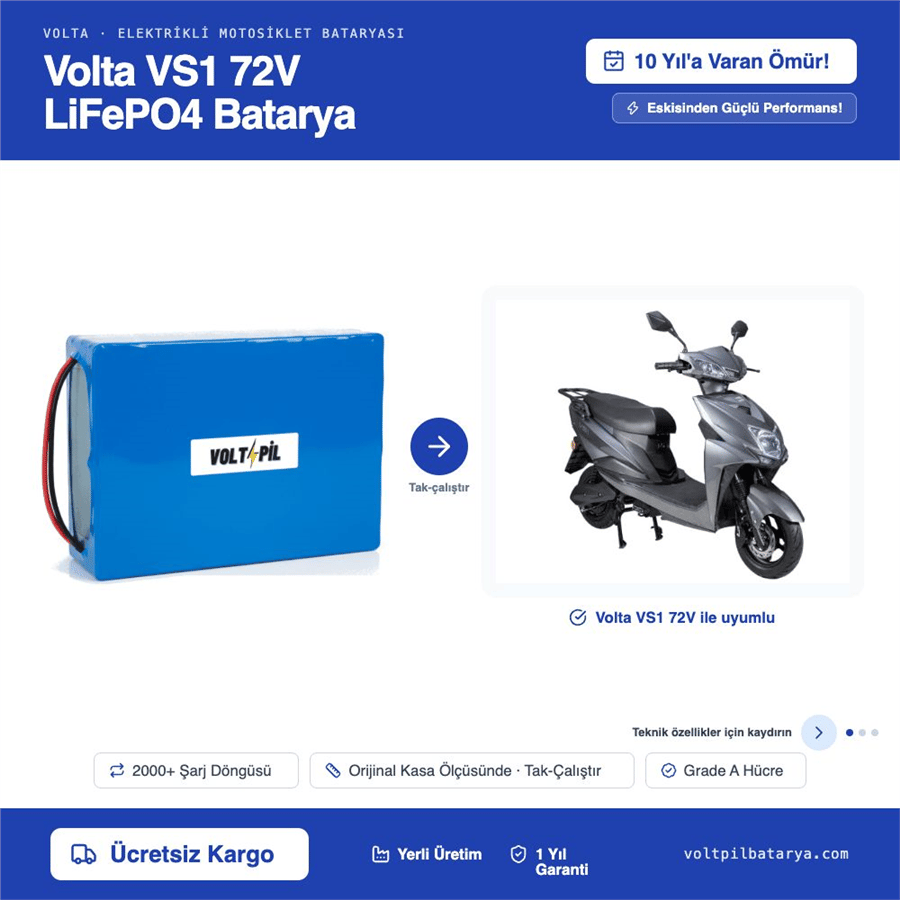 VOLTA VS1 72v Lityum LiFePO4 Batarya