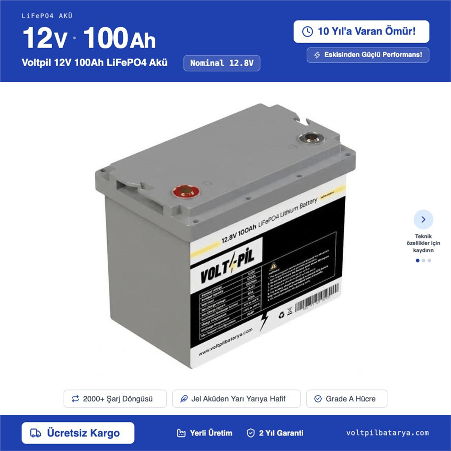 Voltpil 12.8V 100Ah LiFePO4 Akü