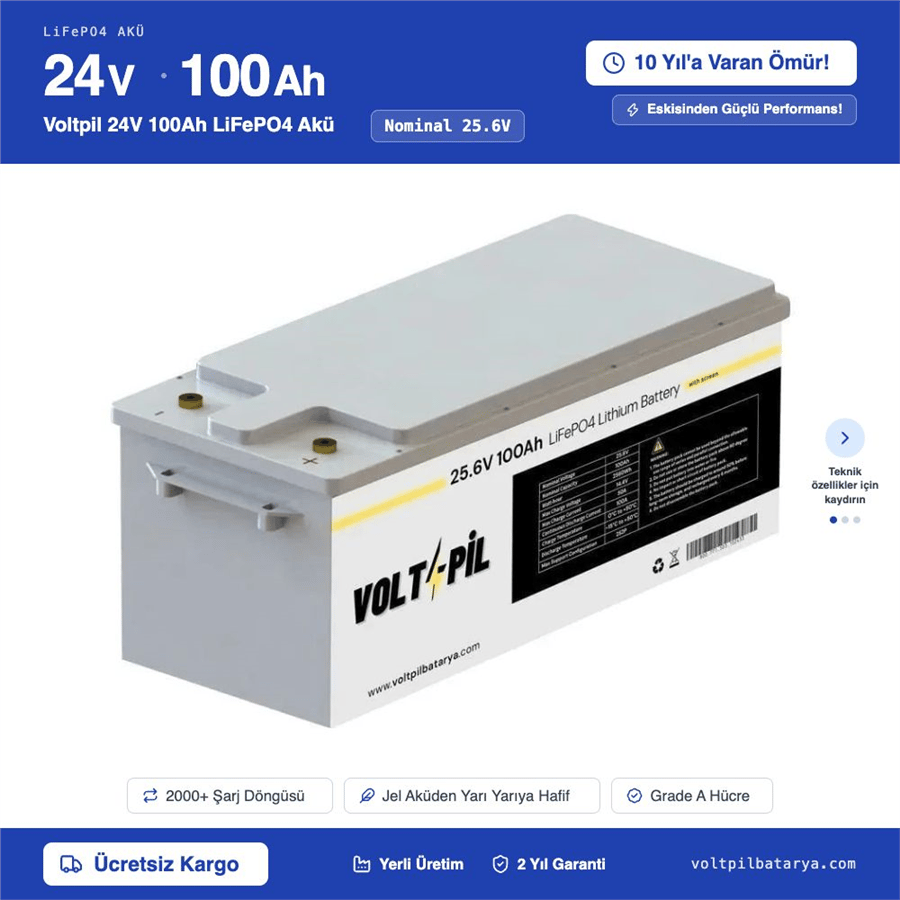 Voltpil 24V 100Ah LiFePO4 Akü