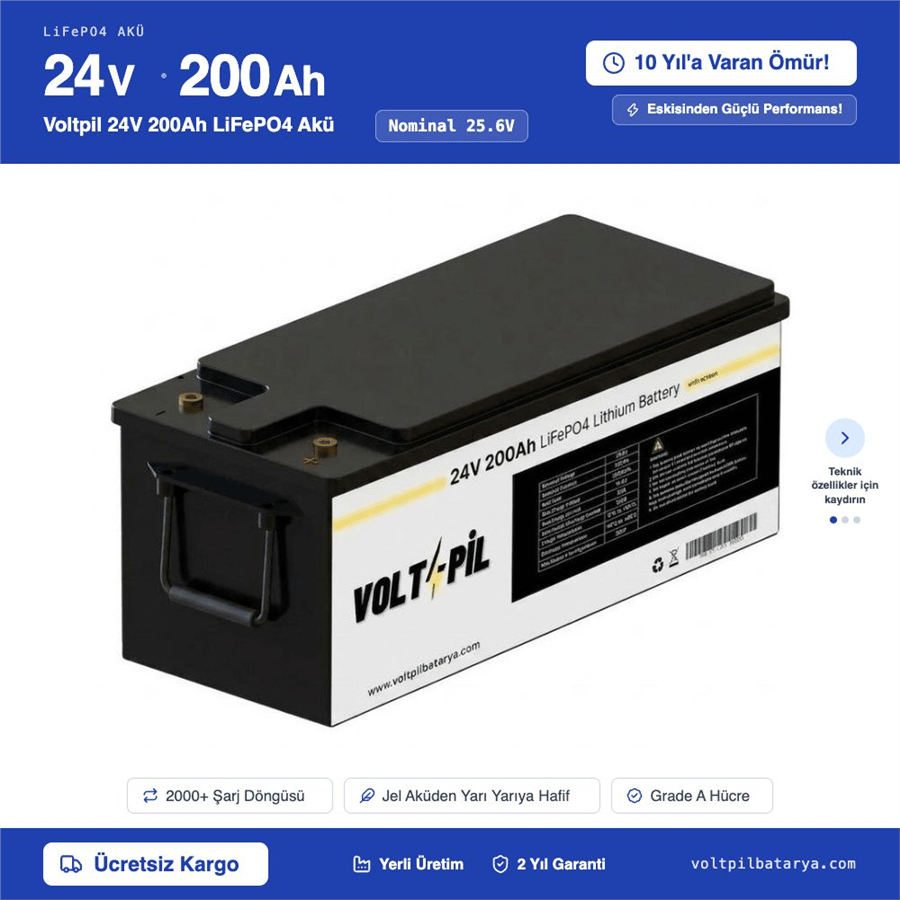 Voltpil 24V 200Ah LiFePO4 Akü