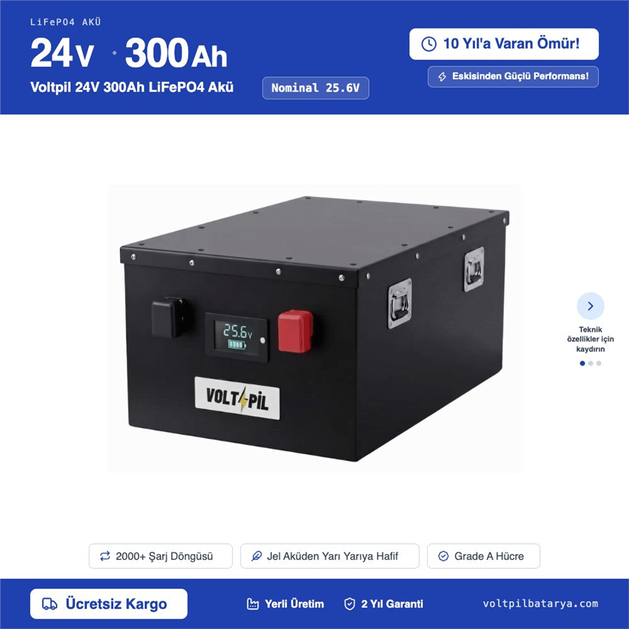 Voltpil 24V 300Ah LiFePO4 Akü