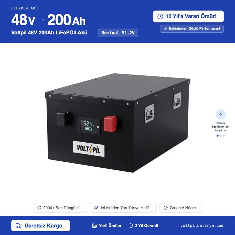 Voltpil 48V 200Ah LiFePO4 Akü