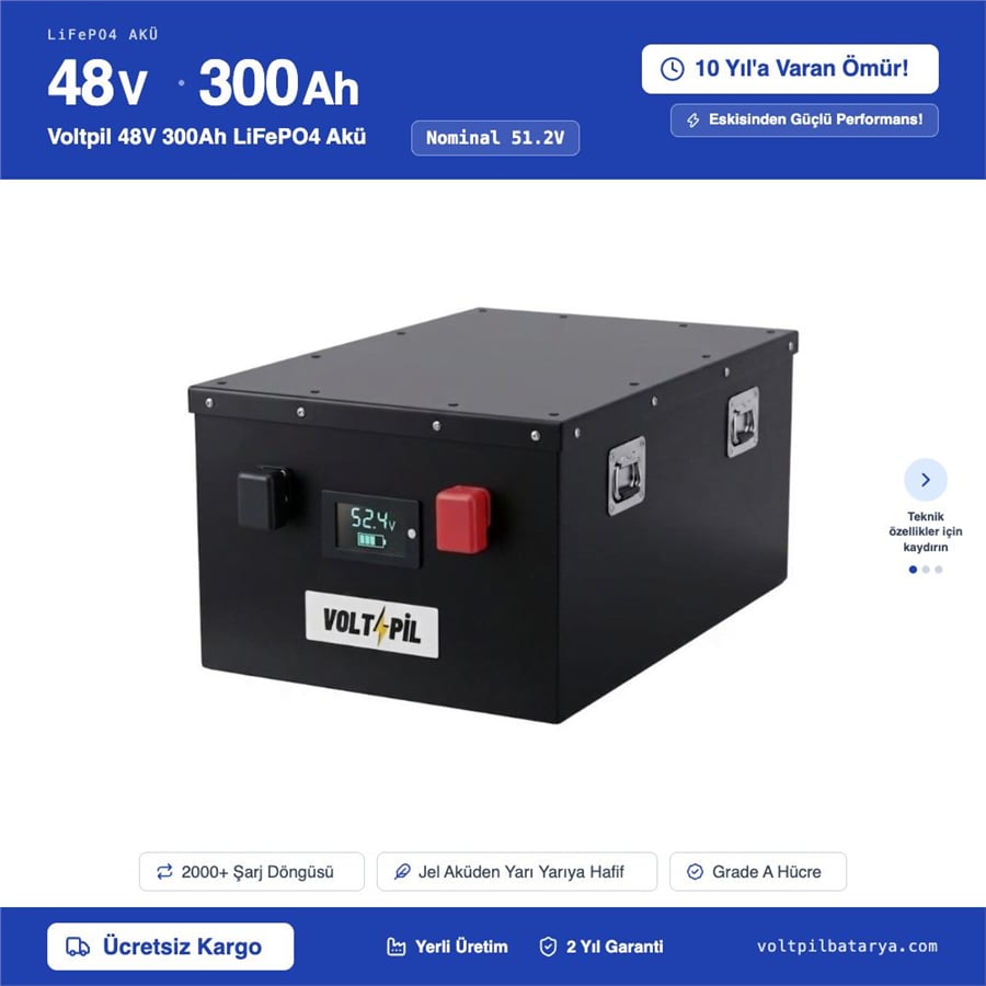 Voltpil 48V 300Ah LiFePO4 Akü