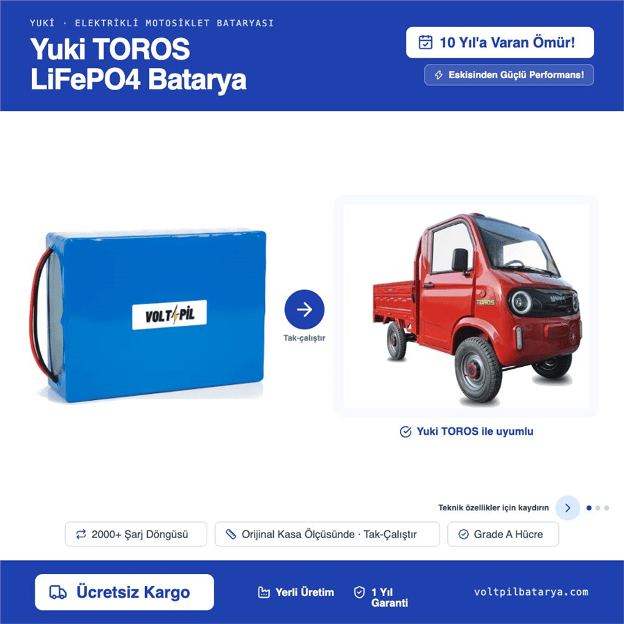 Yuki TOROS Lityum Bluetoothlu LiFePO4 Bataya