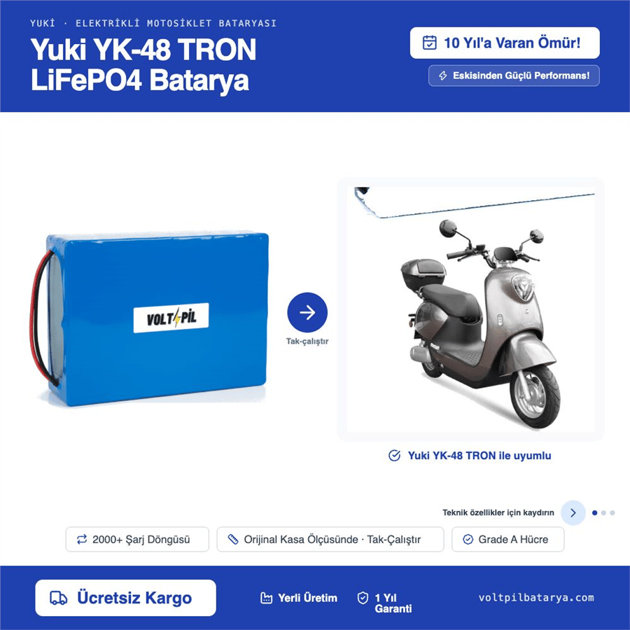Yuki YK-48 TRON Lityum LiFePO4 Batarya
