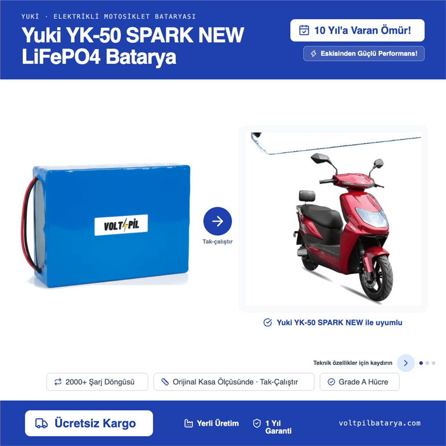 Yuki YK-50 SPARK NEW Lityum LiFePO4 Batarya