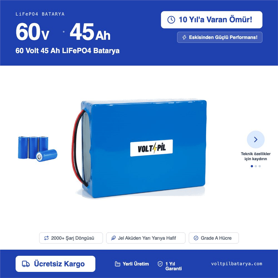 60 Volt 45 Ah LiFePO4 Batarya