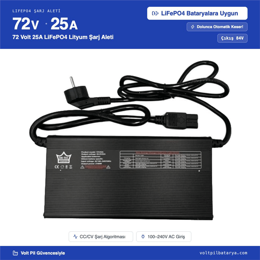 72 Volt 25A LiFePO4 Lityum Şarj Aleti