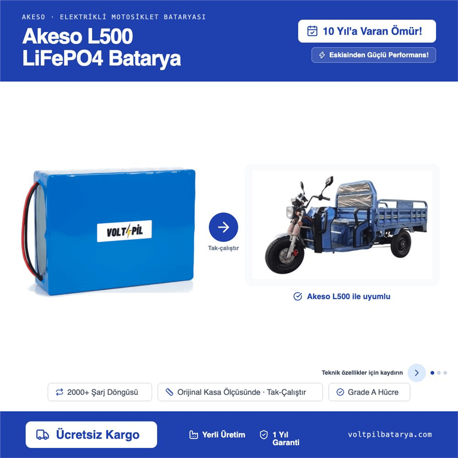 Akeso L500 Lityum Bluetoothlu LiFePO4 Bataya