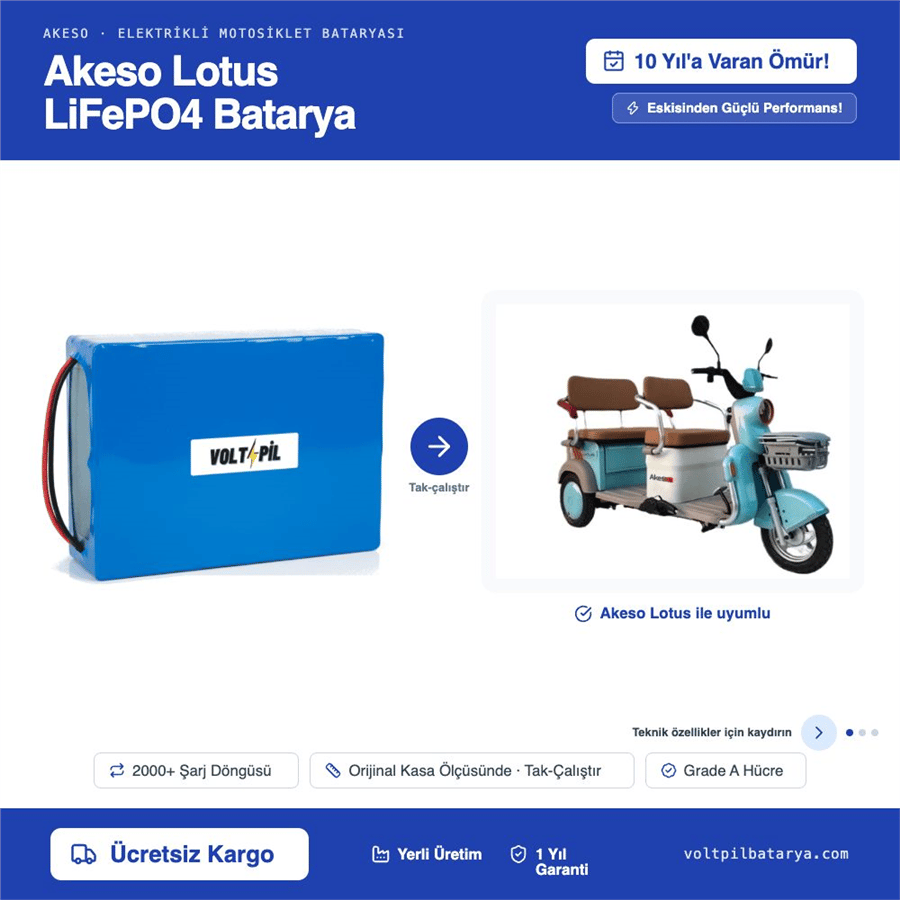 Akeso Lotus Lityum LiFePO4 Batarya
