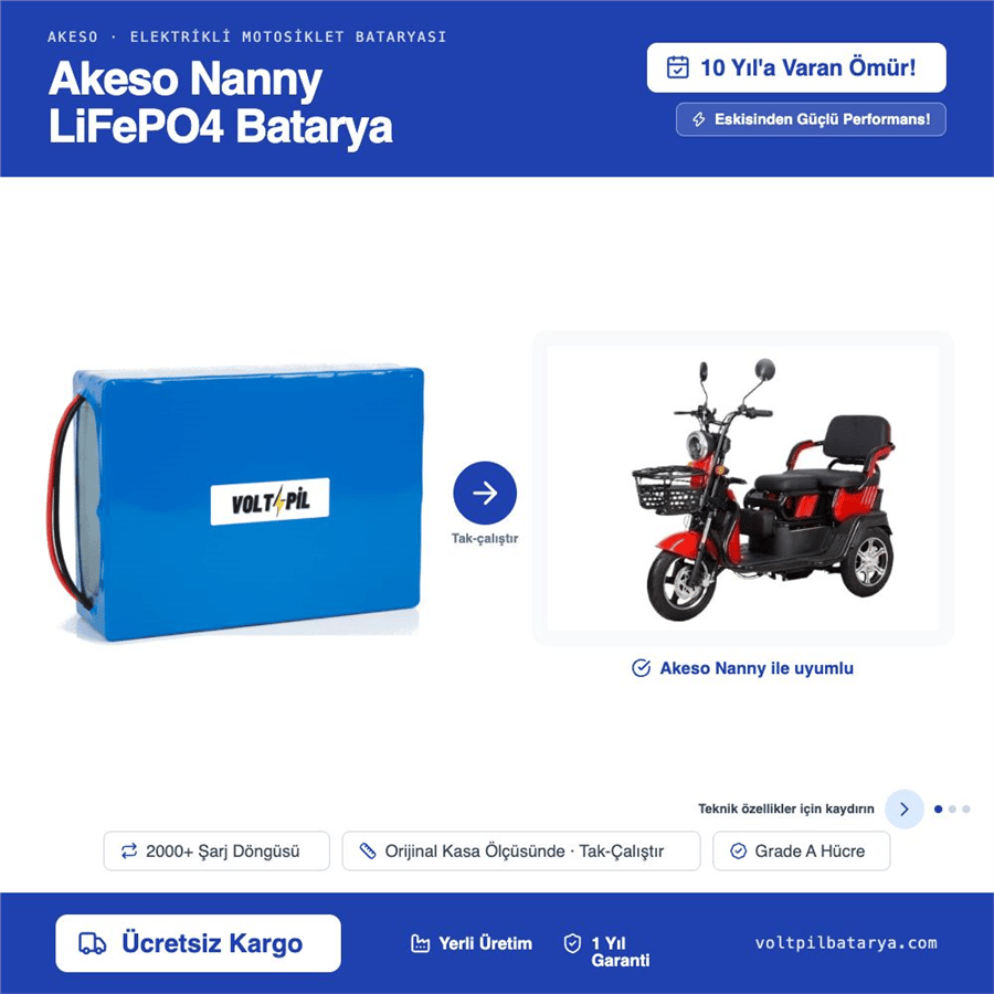 Akeso Nanny Lityum LiFePO4 Batarya