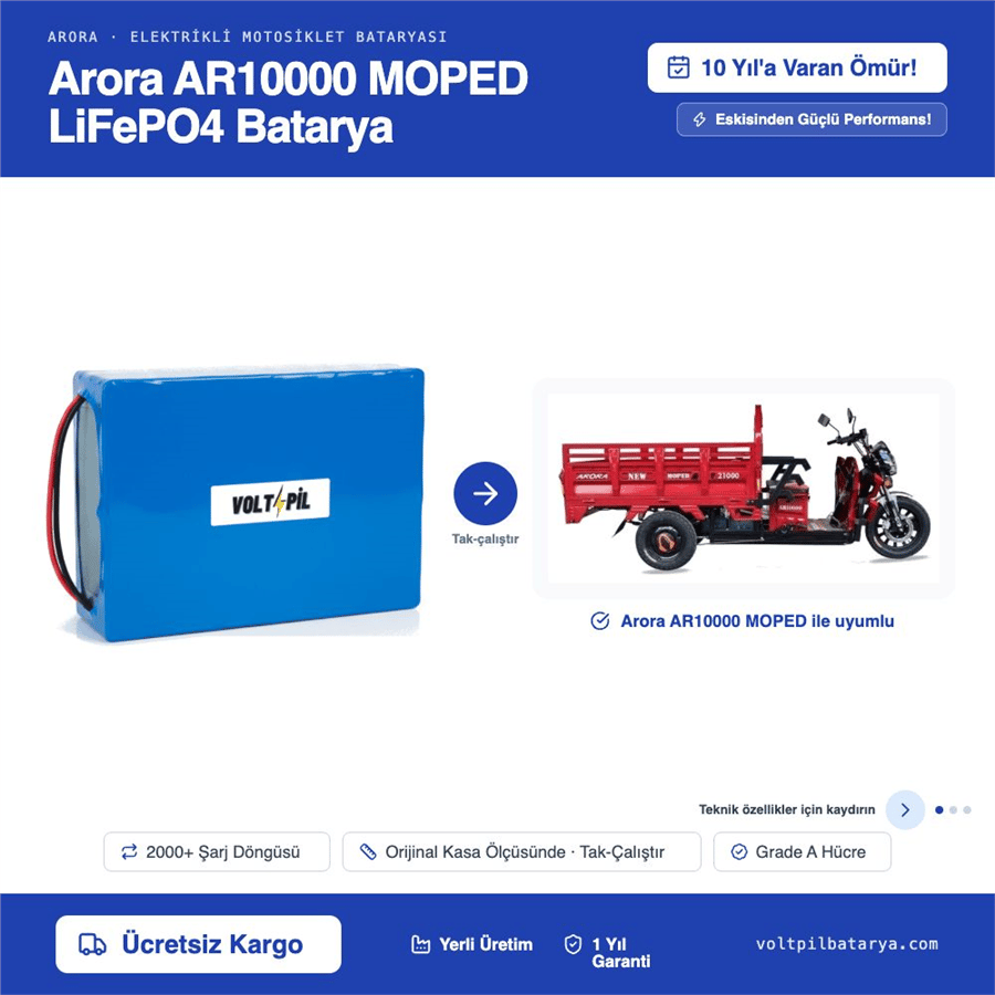 Arora AR10000 MOPED Lityum LiFePO4 Batarya