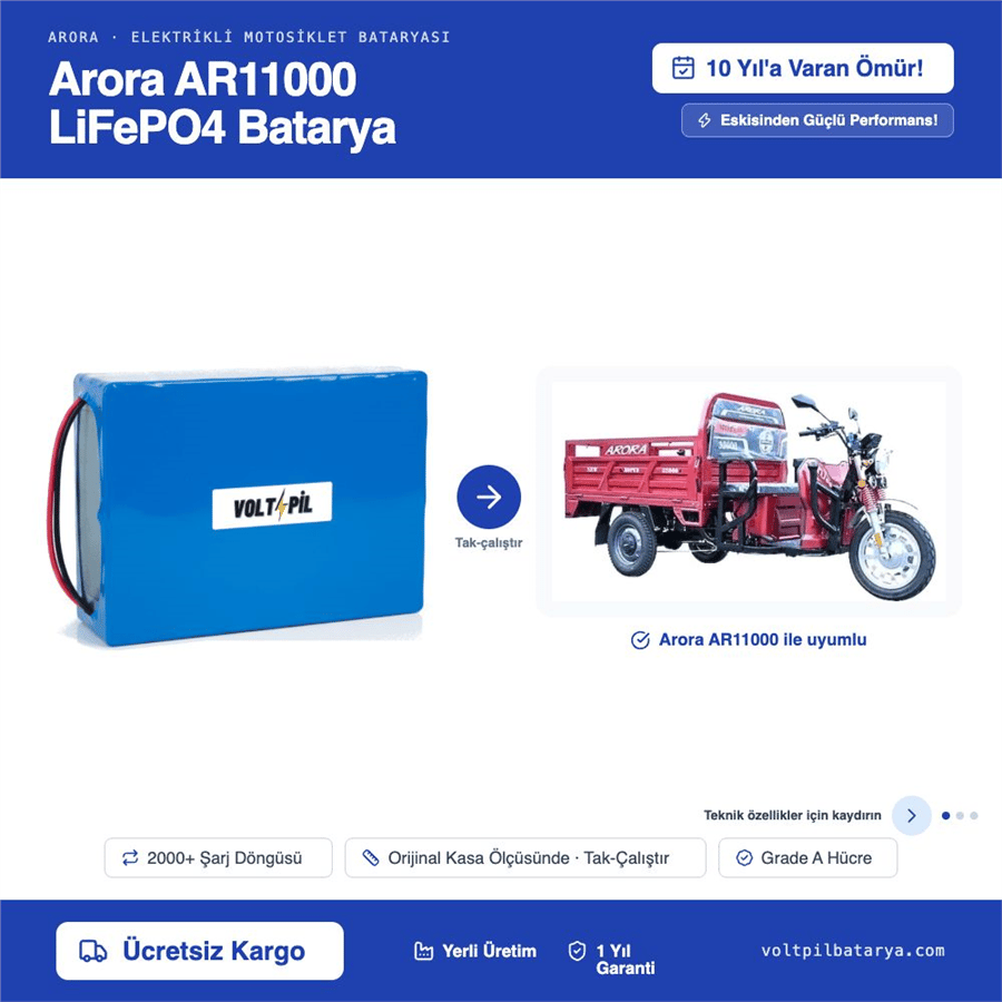 Arora AR11000 Lityum LiFePO4 Batarya