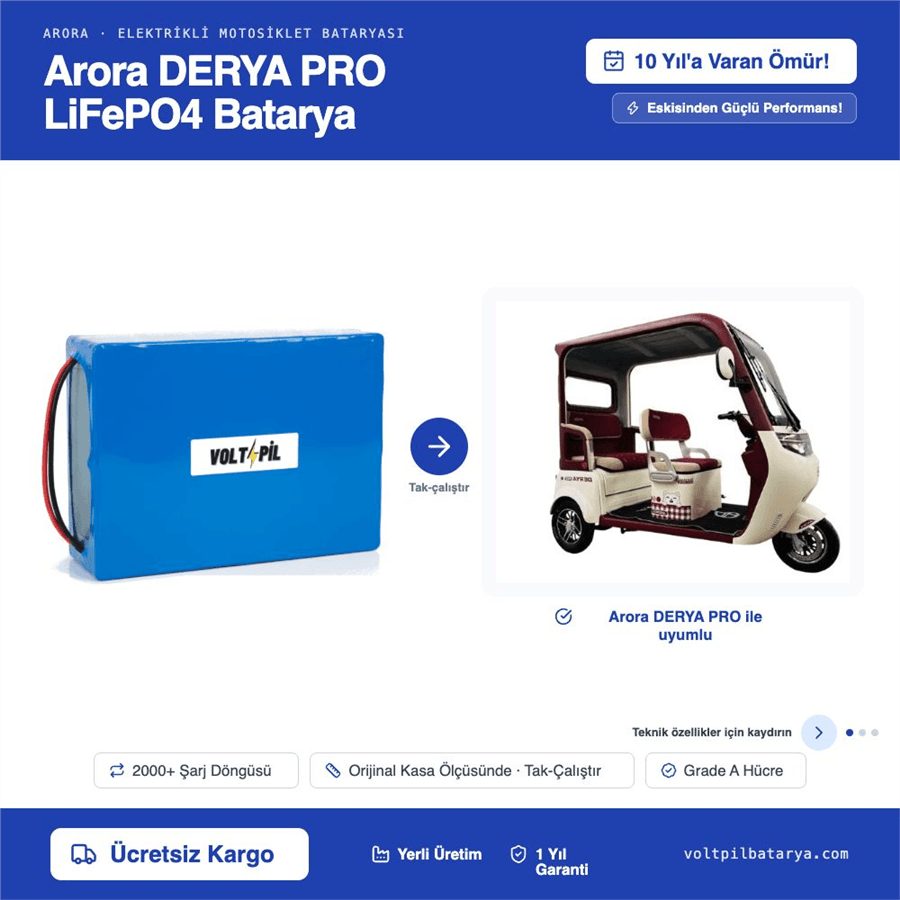 Arora DERYA PRO Lityum LiFePO4 Batarya (BMS seçenekli örnek)