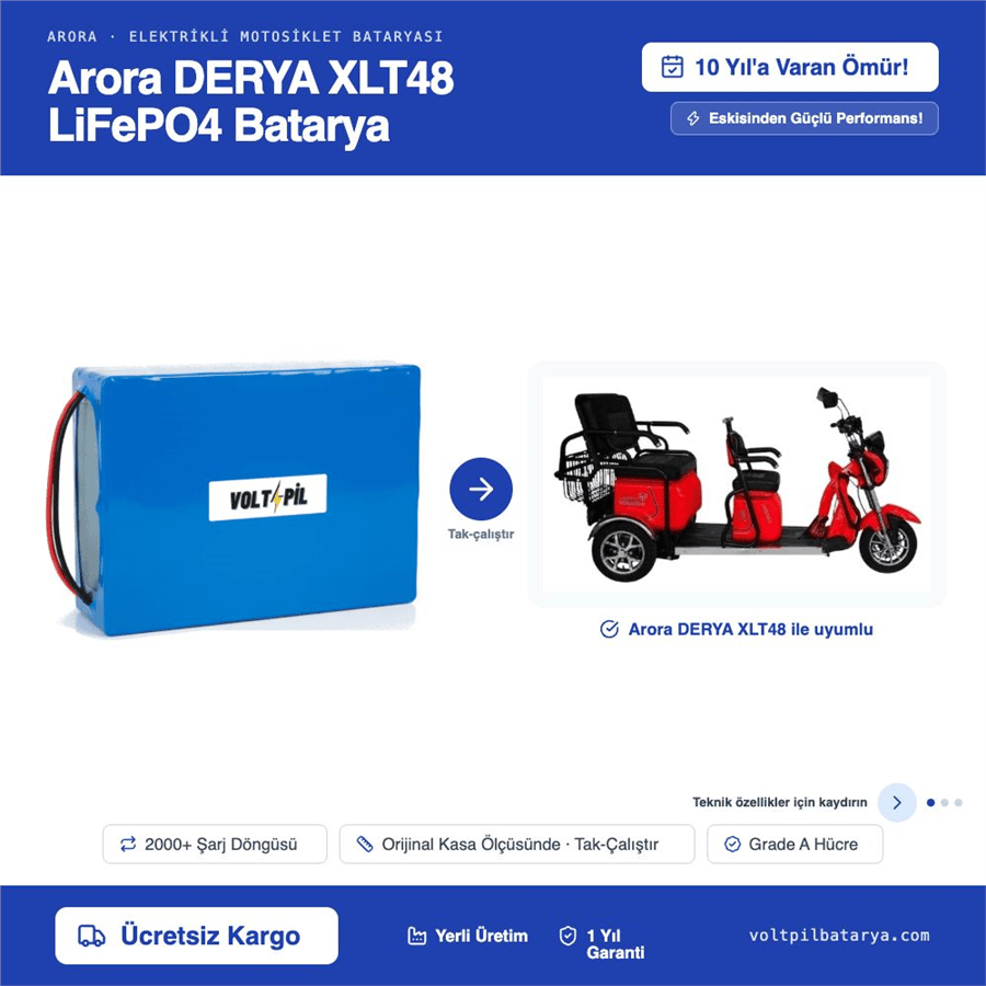 Arora DERYA XLT48 Lityum LiFePO4 Batarya