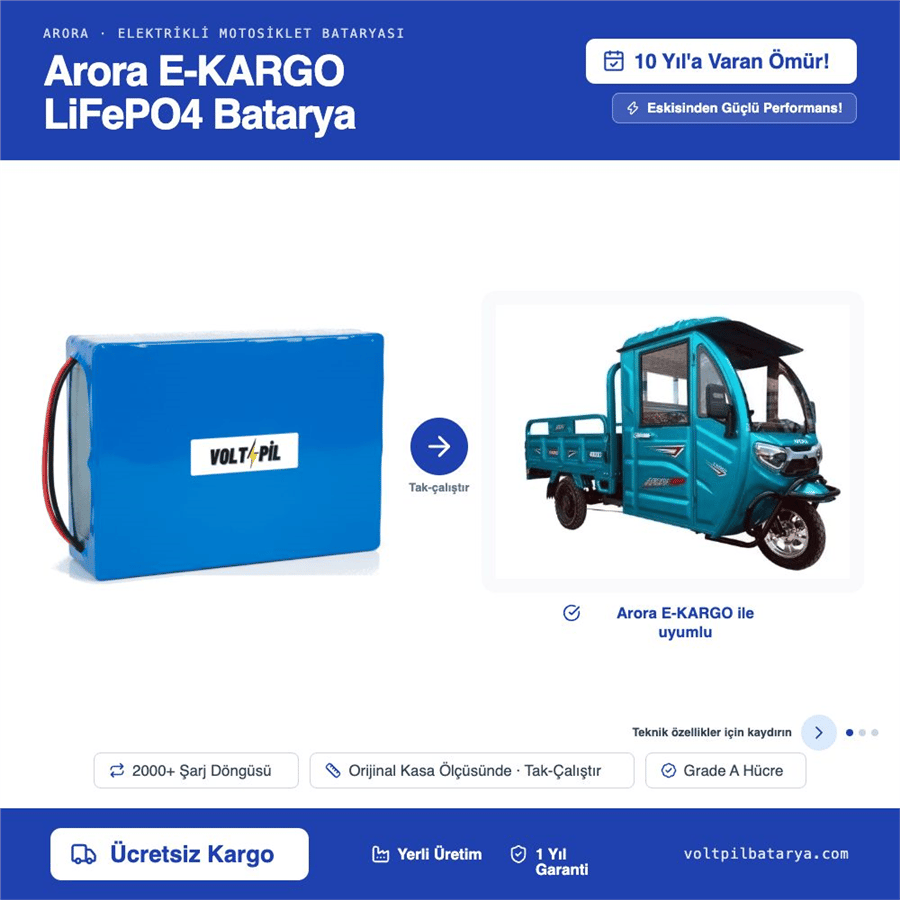 Arora E-KARGO Lityum LiFePO4 Batarya