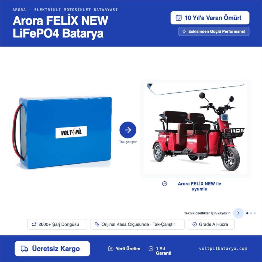 Arora FELİX NEW Lityum LiFePO4 Batarya